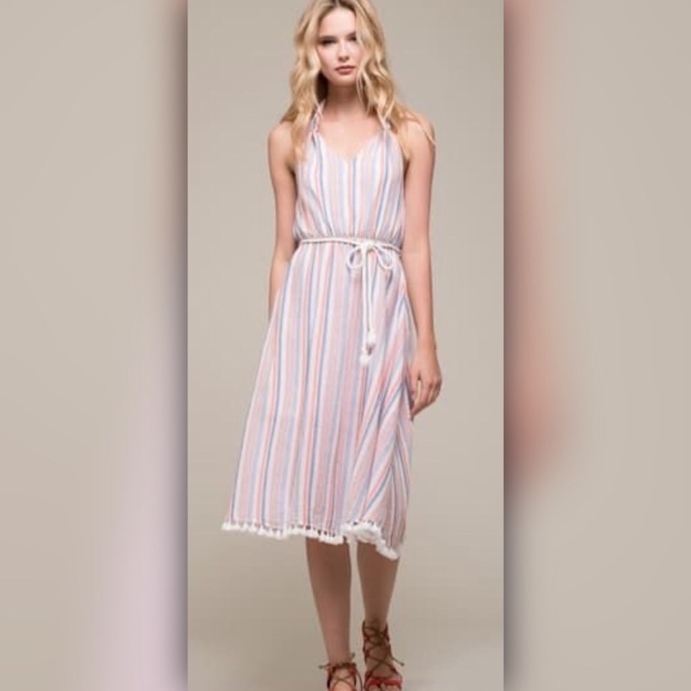 Moon River Coral Stripe Halter Dress